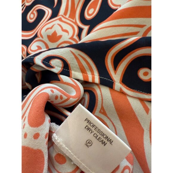 Tory Burch Womens Ruffle V Neck Sleeveless Top Size S Orange & Navy Paisley Prin - Picture 9 of 10